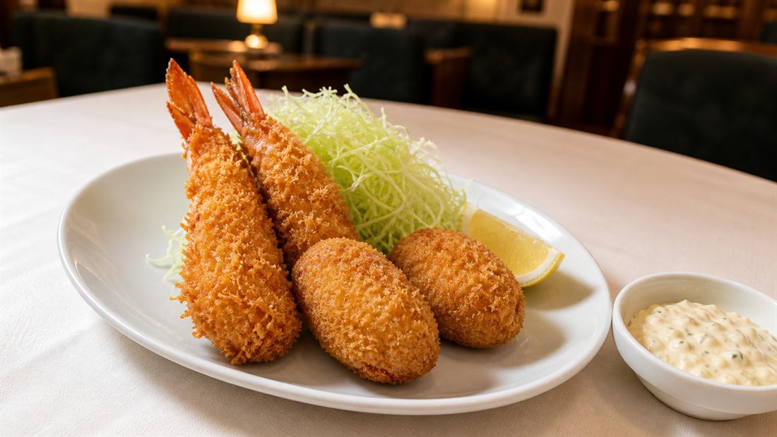 エビフライとクリームコロッケの盛り合わせ