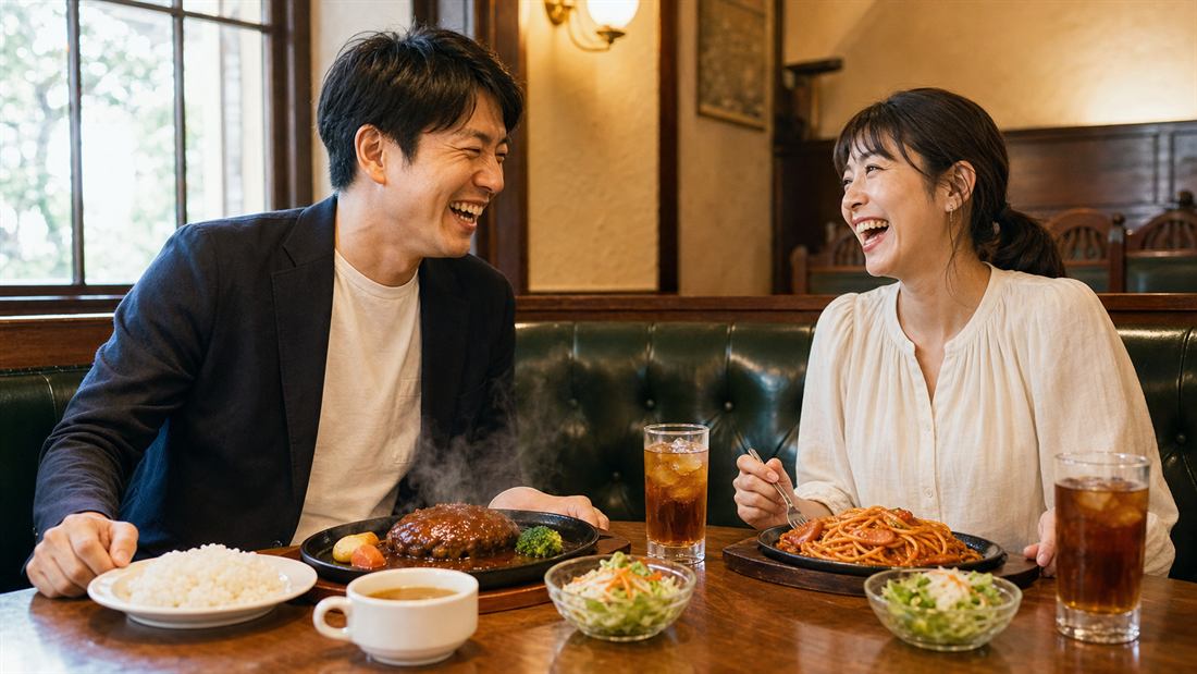 ソファ席で食事を楽しむお客さま